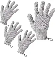 HualianMengxin Bath Exfoliating Gloves Scrub - 4 Pcs (2Pairs) Lengthened and Large Exfoliating Scrubbing Gloves for Shower, Spa, Massage - Scrub Exfoliating Mitts for Body, Face, Hand and Foot (black and gray) (2 pairs gray)
