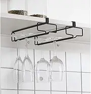 LINFIDITE Wine Glass Holder 2PCS Stemware Rack Hanger Under Cabinet Wine Glass Rack Kitchen Hanging Glass Storage Rack Organizer,Black