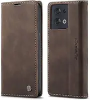 [mvced] Mobile Phone Case Compatible with Oppo Reno 8 5G (6.4 Inch), Premium Leather Flip Case Protective Case with Stand Function, Coffee