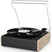 Vinyl Record Player Bluetooth Wireless Turntable with Built-in Speakers Bamboo