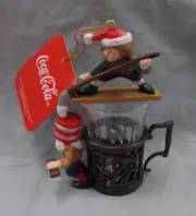Coca Cola Ornament Bottling Works Collection 1997 Elves Mopping Bucket Brush NIB
