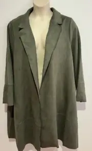 Khaki Long Sleeves Long Open Suedette Collared Jacket/Coat Size24 New/ Tags