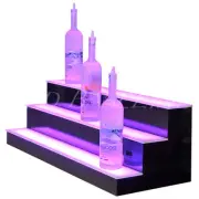 32" LED LIGHTED 3 TIER/STEP BACK BAR LIQUOR BOTTLE SHELF BLACK-BARS-HOME-DISPLAY