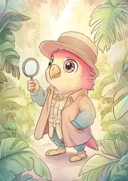 Red Bird with Hat & Magnifying Glass Nursery Kids Room Wall Art Print 8.5"x11"
