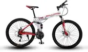 Mountain Bike, 24" Double Shock Absorption High Carbon Steel Frame Bicycle 21 Speed Unisex Double Disc Brakes Mountain Bike Fast and Light,Whitered
