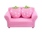 Giantex Velvet Kids Sofa 2-Seat Children Lounge w/2 Cute Strawberry Pillows Upholstered Armchair w/Solid Wooden Frame,Pink