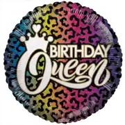 18" RND Birthday Queen Rainbow Cheetah Mylar Balloon