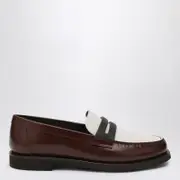 [Brunello Cucinelli] Brown/White Loafers with Precious Clamp 39 IT Brown