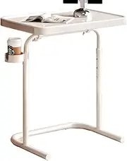Elevating Foldable Table End Table Laptop Desk Space-Saving Lift Sit Stand Desk 90° Rotating Tabletop for Work Study Reading 50x35x60-70 CM (White)