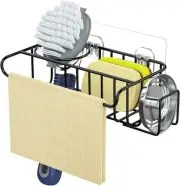 HapiRm 4 in 1 Adhesive Sponge Holder Sink Caddy, 8.66*4.33*2.63in, Black