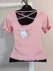 TJ Maxx Ladies Stretch Crop Top - Pink Mauve, Criss-Cross Design, Size Medium