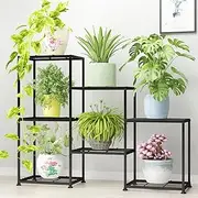 YUJCHMTZN Plant Stand Indoor Metal Stands Outdoor Tiered Shelf for Multiple Plants, 3 Tiers 7 Potted Ladder Holder Table Pot Window Garden Balcony Living Room black