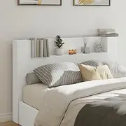 Bedroom Furniture Headboard Cabinet with LED White 160 cm