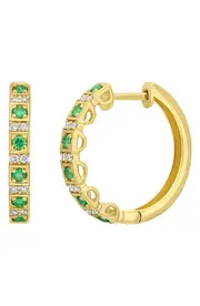 Bony Levy El Mar Emerald & Diamond Hoop Earrings in Gold/Diamond/Emerald at Nordstrom One Size