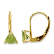 14k Yellow Gold 5mm Trillion Peridot Leverback Earrings