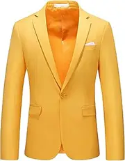 [JEShifangjiusu] Men's Party Suit - 1 Button - Solid Color - Casual Tuxedo Blazer for Themed Parties, Yellow A1, M