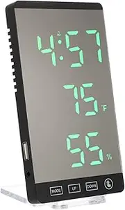 1Set Digital Hygrometer Temperature Gauge with LED Clock Mirror Finish Humidity Power Off Memory Charging Readings Brightness