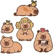 Iron-on Patches 5pcs Animal Embroidered Appliques Patch Repair for Clothing Funny Cute Stick on Patch for Clothes Hat Jeans Jacket DIY Accessories (Capybara)