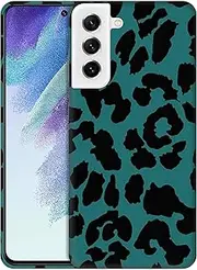 [GlamCase] for Samsung Galaxy S21 FE 5G, Samsung Galaxy S21 FE 5G Case - Teal Leopard Pattern Printed Slim & Sleek Cute Plastic Protective Designer Back Phone Case/Cover for Galaxy S21 FE 5G