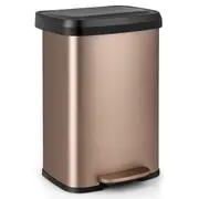 Costway 50L Stainless Steel Trash Can Garbage Bin for Home Office w/Foot Pedal Lid & Deodorizer Compartment Gold