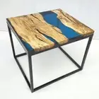 Square River Epoxy Blue Resin Coffee, Center & Dining Table Top with Legs