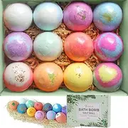 Bath Bombs Set, 12 pcs Natural Shea Butter & Safe Oil Bath Bomb for Skin Moisturizing, Handmade Bubble Bath & Fizzy, Ideal Presents for Women (Green Box)