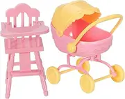 Set of Miniature Carriage High Chair Toy Stroller for Dolls Accessories Compact and Lifelike Design