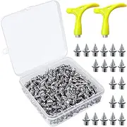 [Kulannder] 150 Pieces 1/4 Inch Steel Spikes Track Shoe Spikes Replacement with 2 Pieces Spike Wrench and Storage Box for Sprint Track Cross Country, Pyramid Shape