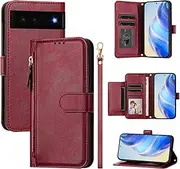 Compatible with Google Pixel 6 5G Case Cover,Compatible with Google Pixel 6 5G PU Leather Card Holder Wallet Flip Magnetic Closure Stand Red