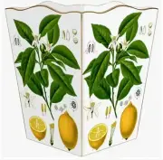 MARYE-KELLEY, 12" VINTAGE LEMONS WOODEN WASTEPAPER BASKET, NEW