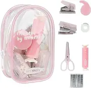 HannaFires 7PCS Office Supplies Kit - Mini Stationery Organizer Set: Compact Scissors, Hole Punch, Portable Stapler Efficiency Kit, Office Work, Back to School