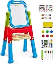 VEVOR Art Easel for Kids, 2-in-1 Double-Sided Kid's Art Easel with Magnetic Whiteboard & Chalkboard, Adjustable Standing Rotatable Removable Drawing Board with Painting Accessories for Boys and Girls