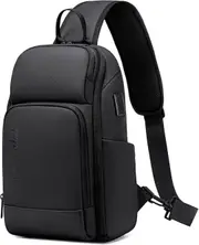 FENRUIEN Crossbody Sling Bag for Men, Water Resistant One Shoulder Backpack, Black Side Bag for Travel, Black, Large, Travel Sling Bag
