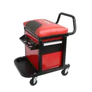 Padded Seat Built-in Tool Storage Rolling Seats With Grab Bar 300 Lbs Max Load