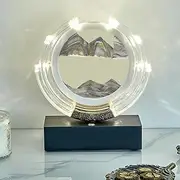 Moving Sand Art Picture with LED, Round Glass 3D Hourglass 360° Rotating 3D Deep Sea Sandscape Flowing Sand Painting Liquid Motion Table Lamp Home Office Work Relaxing Desktop Decorations