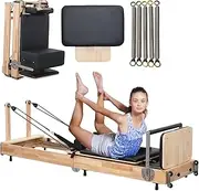 Foldable Pilates Reformer Machine, Oak Wood Home Pilates Core Workout Equipment Suits for Studio Gym Yoga Kit