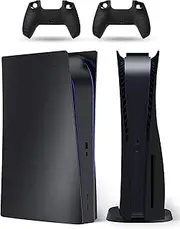 PEYANZ ＰS5 Console Cover, ABS Shell, Replacement Faceplate, Anti-Scratch Dustproof, with Extra 2pcs Free Controller Stickers (Disc Edition, Black)