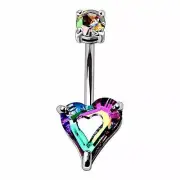 Body Accentz Belly Button Ring 316L Stainless Steel Rainbow Hollow Heart CZ Nave