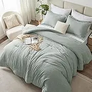 CozyLux King Size Comforter Set - 3 Pieces Sage Green Soft Luxury Cationic Dyeing Bedding Comforter for All Season, Breathable Lightweight Fluffy Boho Bed Sets with 1 Comforter and 2 Pillow Shams