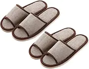 BIUDECO 2Pairs Summer Eva Slippers for Home Hotel Non Slip Cotton Linen Footwear for Foot Deep Coffee Color Lightweight Easy to Carry