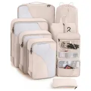 8PCS Storage Compression Bags Packing Cubes for Suitcases Travel Pouches-Beige