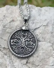 Tree of Life Runes VIKING Stainless Steel Men Pendant Necklace