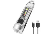 Mini Keychain Flashlight with White Red UV Blue Yellow LightSuper Bright 400LM 12 Modes Small Rechargeable LED Flash Light USBC IPX6 Pocket EDC Torch for Outdoor, Emergency Daily Use(White)
