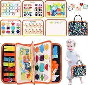 TUNJILOOL Montessori Busy Board - 8-in-1 Sensory Activity Book with Detachable Pages, Travel-Friendly Learning Toy for Fine Motor Skills & Preschool Education