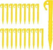 Mikihat Pack of 20 Plastic Tent Pegs, 14.5 cm, Robust Camping Ground Anchors, Garden Stakes for Tents, Outdoor Use, Black (Yellow)