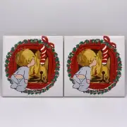 Jasco Christmas Trivet Looking For Santa Cast Iron Ceramic Tile Child Fireplace