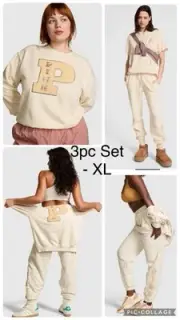 Victoria’s Secret Pink Egg Shell Shine 3pc t-shirt sweatshirt & sweatpants XL
