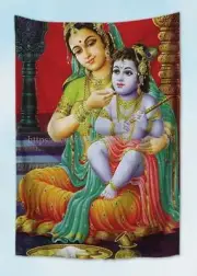 bedroom accent wall Krishna Yashoda tapestry cloth poster