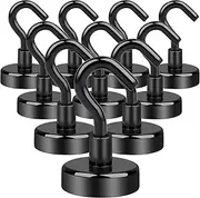 MIN CI 10 Pack Magnetic Hooks Cruise Heavy Duty,Magnet with Hook 55lb Strong Neodymium Magnet for Kitchen Fridge Classroom Office Black 25mm (0.98in)