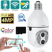 Upgraded Dual Lens 10XHybrid Zoom Light Bulb Security Camera WIFI 360 Auto Tracking Security Camera Color Night Vision Siren Light Alarm PTZ IP Camera For Home